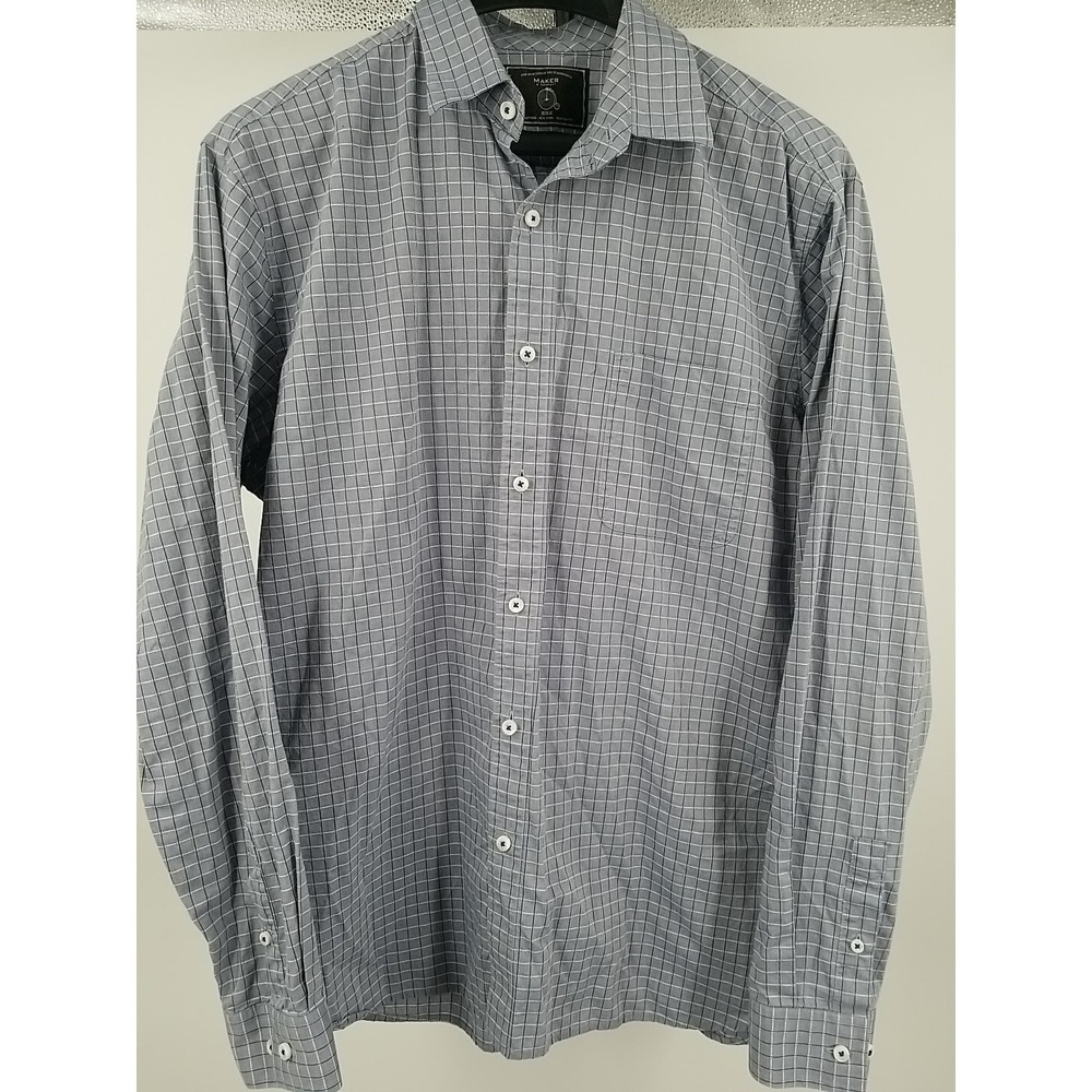 Maker & Company MMX Mens Plaid Long Sleeve Button Up Shirt Large Blue Gray